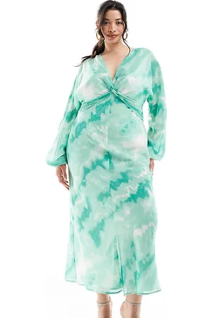 ASOS ASOS DESIGN Curve sheer knot front midi dress in green tie-dye print