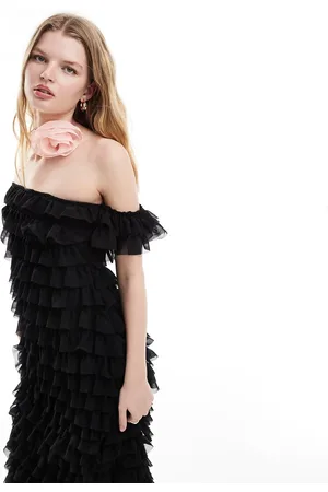 Ghospell Off shoulder textured midaxi dress in