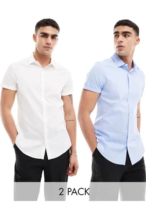 ASOS 2 pack stretch slim fit work shirt in white/blue