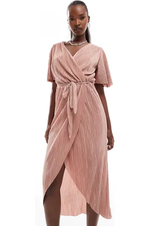 Ax Paris Short sleeve wrap plisse midi dress in