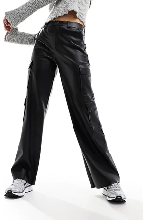 Stradivarius Faux leather cargo trouser in