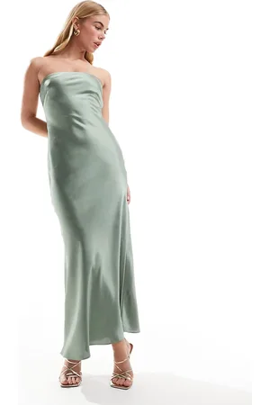 4th & Reckless Satin bandeau maxi dress in sage