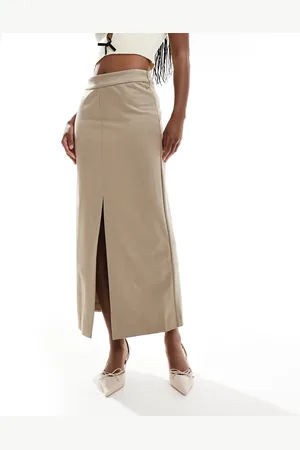 NA-KD Tailored midi skirt in taupe