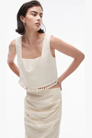 Topshop Co-ord shell trim crop top in buttermilk