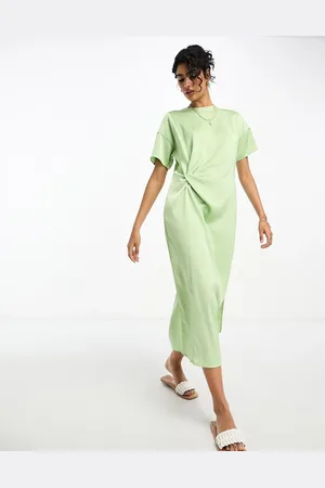 River Island Satin midi dress with knot detail in