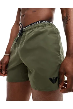 Emporio Armani Bodywear logo waistband swim shorts in khaki