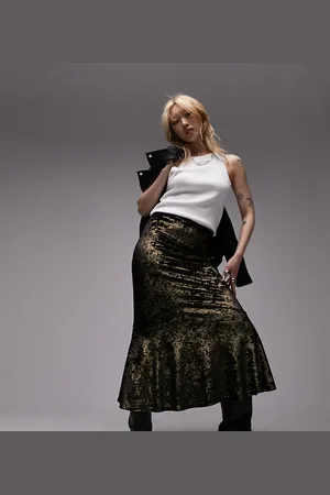 Topshop Crushed velvet fishtail maxi skirt in metallic