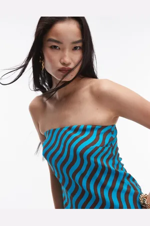 Topshop Co-ord wiggle stripe bandeau top in turquoise and brown