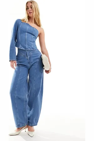 & OTHER STORIES & high waist barrel leg jeans with seam detail in mid wash