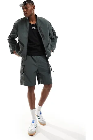 Armani Exchange Tonal taping cargo shorts in charcoal CO-ORD