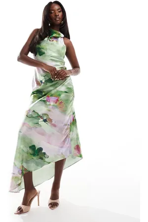 True Violet Cowl back midi dress in green print