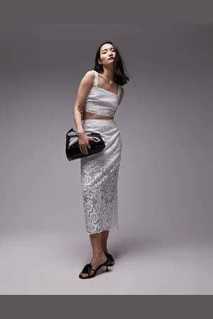 Topshop Co-ord premium lace detail midi skirt in ivory