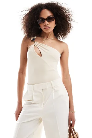 ASOS One shoulder trim detail bodysuit in stone