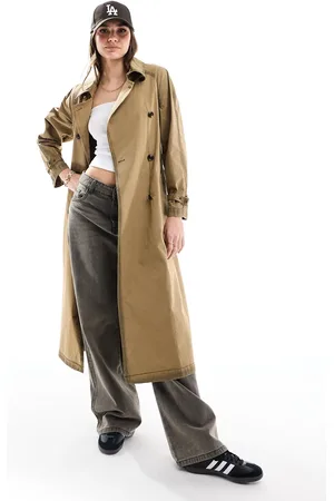 MANGO Washed trench coat in dark