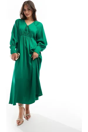 & OTHER STORIES & maxi dress with tie front v-neckline and long sleeves in