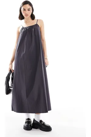 MANGO Ruched halter neck midi dress in grey