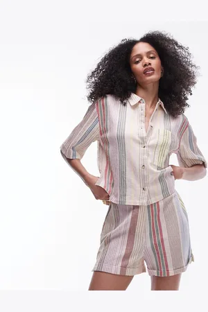 Topshop Beach stripe short sleeve shirt in