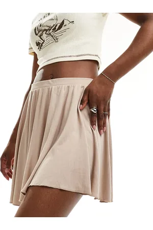Monki Super soft cupro mini a-line skirt in beige