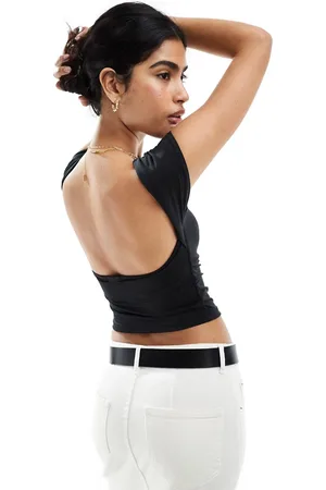 Stradivarius Cap sleeve tee with open back in back