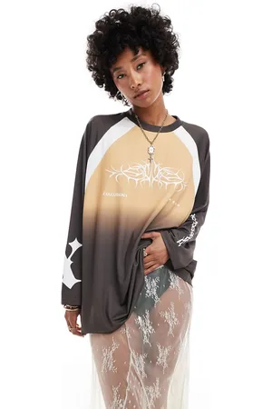 COLLUSION Football v-neck long sleeve t-shirt in