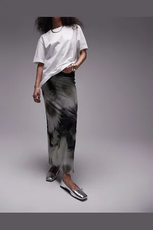 Topshop Mesh midi skirt in blurred mono floral print