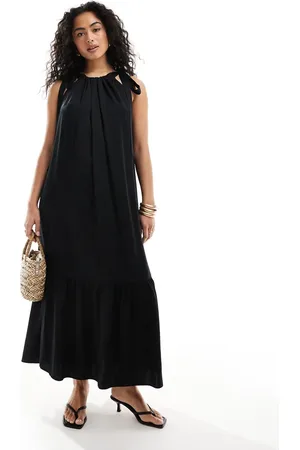 & OTHER STORIES & tiered hem maxi dress with gathered tie neck detail and keyhole back in