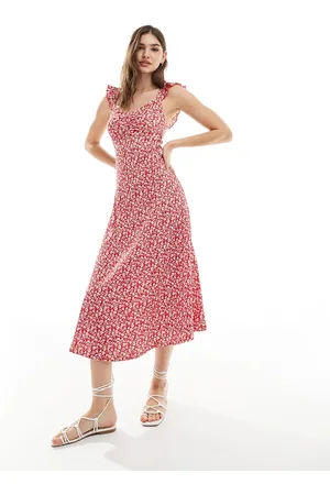 New Look Crinkle ruched front midi dress in floral