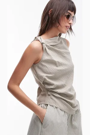 Topshop Textured sleeveless high neck top in sage