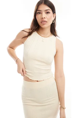 ASOS Seamless sculpting broderie detail tank top co-ord in cream