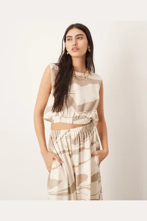 ASOS Sleeveless crop top with hem detail co-ord in abstract print