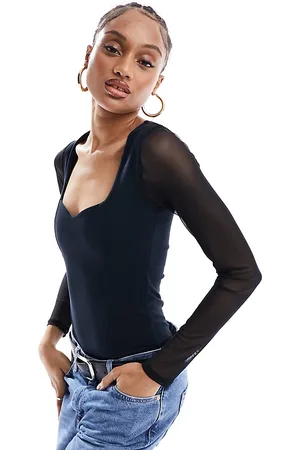 ASOS ASOS DESIGN Tall sweetheart neckline bodysuit with mesh sleeve