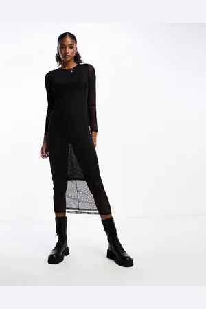 Monki Long sleeve mesh midi dress in