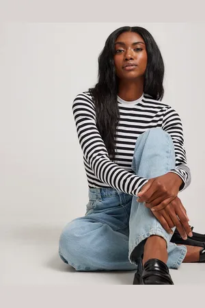 NA-KD Long sleeve fitted t-shirt in white stripe