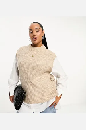 River Island Hybrid shirt sleeve jumper in beige