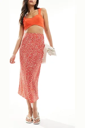 New Look Satin midi skirt in spot print