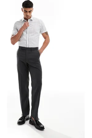 ASOS Stretch slim fit stripe work shirt with roll sleeves in black and