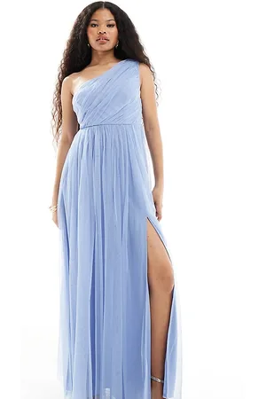 ANAYA Bridesmaid tulle one shoulder maxi dress in soft