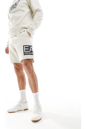 EA7 Armani large side logo sweats shorts in beige co-ord