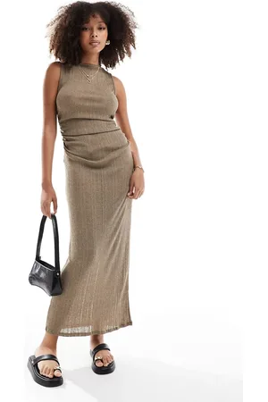 Pull&Bear Knitted semi sheer sleeveless midaxi dress in