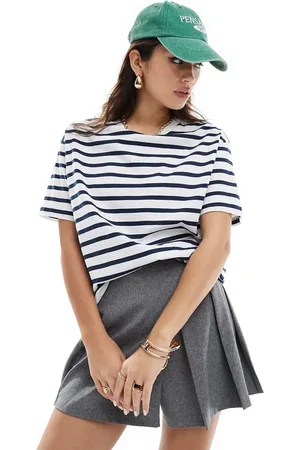 Pull&Bear Oversized basic t-shirt in black and stripe