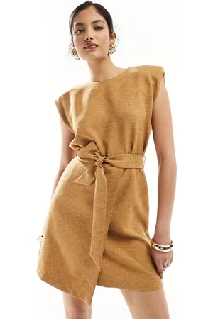 Closet Drape tailored mini dress in taupe brown