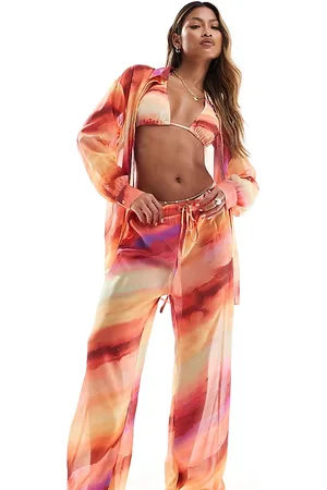 In The Style X Perrie Sian Exclusive wide leg beach trousers co-ord in ombre