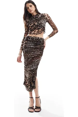 Style Cheat Mesh midi skirt co-ord in leopard