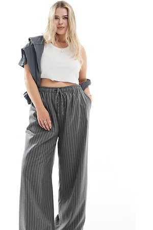 In The Style X Perrie Sian exclusive wide leg drawstring trouser in pinstripe