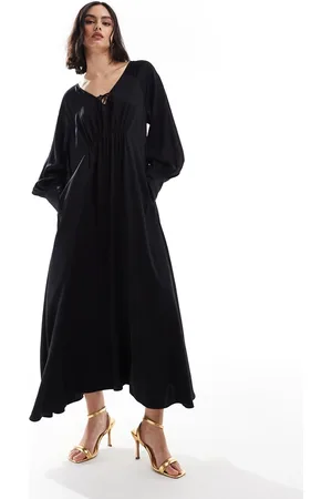 & OTHER STORIES & maxi dress with tie front v-neckline and long sleeves in