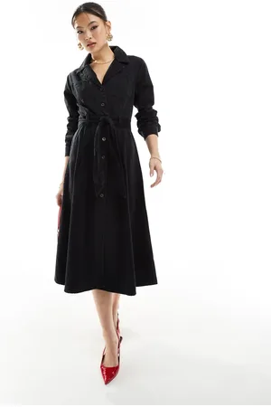 River Island Long sleeve button front denim midi dress in