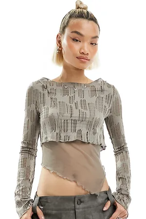Reclaimed Slash neck asymmetric hem top in