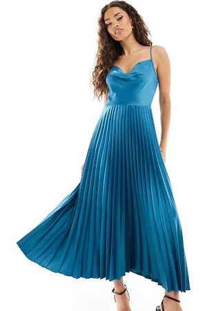 Closet Cowl neck pleated midaxi dress in petrol