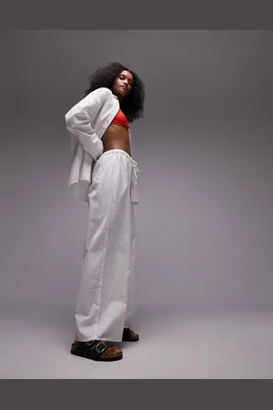 Topshop Co-ord linen blend beach trousers in white