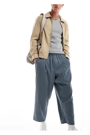 Reclaimed Relaxed wide leg pull on cropped trouser in blue